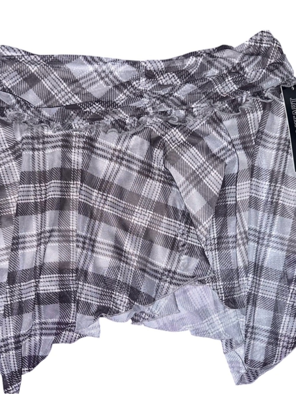Derek Heart Plaif Elastic-Waist Mini Skirt in Gray and White